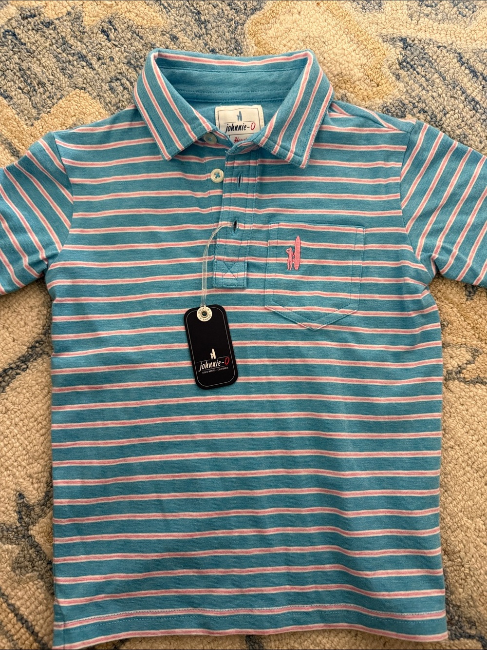 johnnie-O Teal, Pink & White Striped Polo 5T NWT